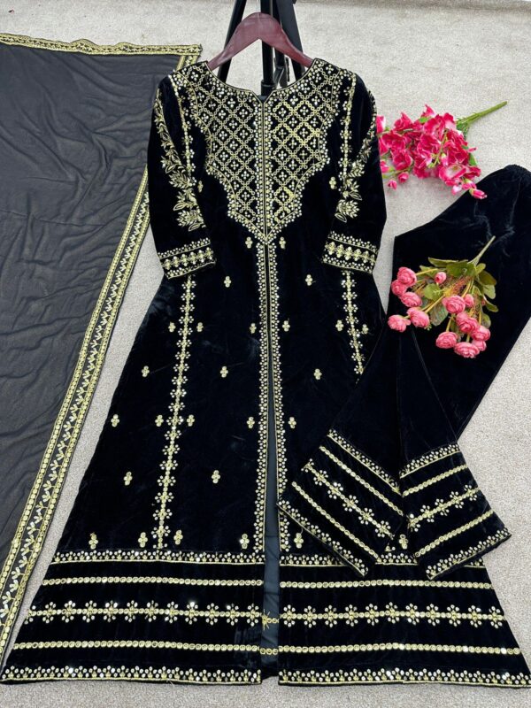 New Designer Party Wear Velvet Top with Dupatta and Fully Stitched Bottom – Ready-to-Wear Elegance - Image 12