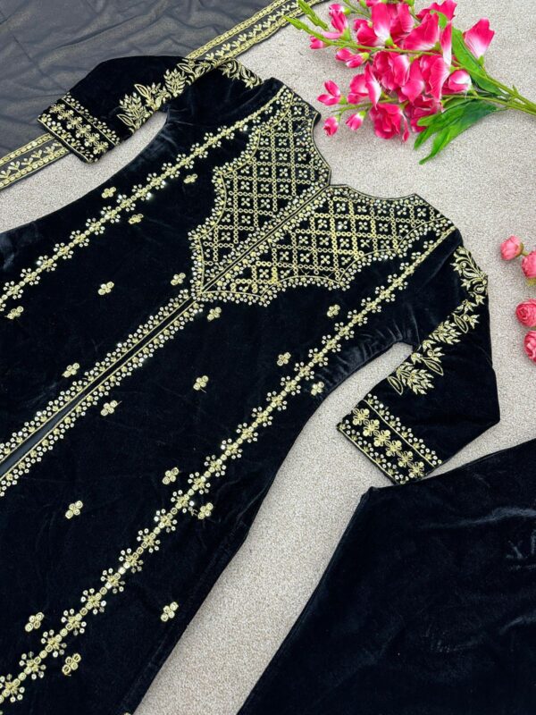 New Designer Party Wear Velvet Top with Dupatta and Fully Stitched Bottom – Ready-to-Wear Elegance - Image 13
